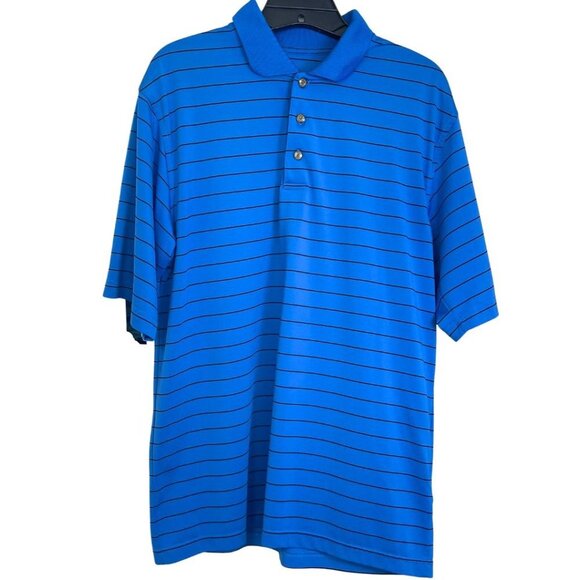Pebble Beach Performance Golf Polo Mens Size M Royal Blue Striped Knit Preppy - Picture 1 of 10